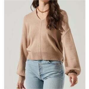 New ASTR THE LABEL REVOLVE Women's Tan Cutout Balloon Longsleeves Sweater Size S